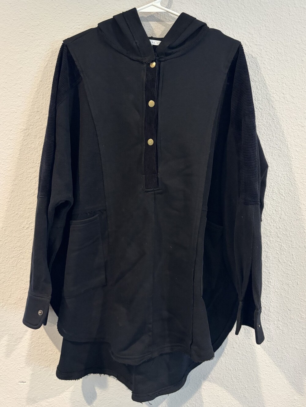 Aemi + Co Womens‎ Classic Casual Black Oversized Pullover Hoodie Sweatshirt Sz M